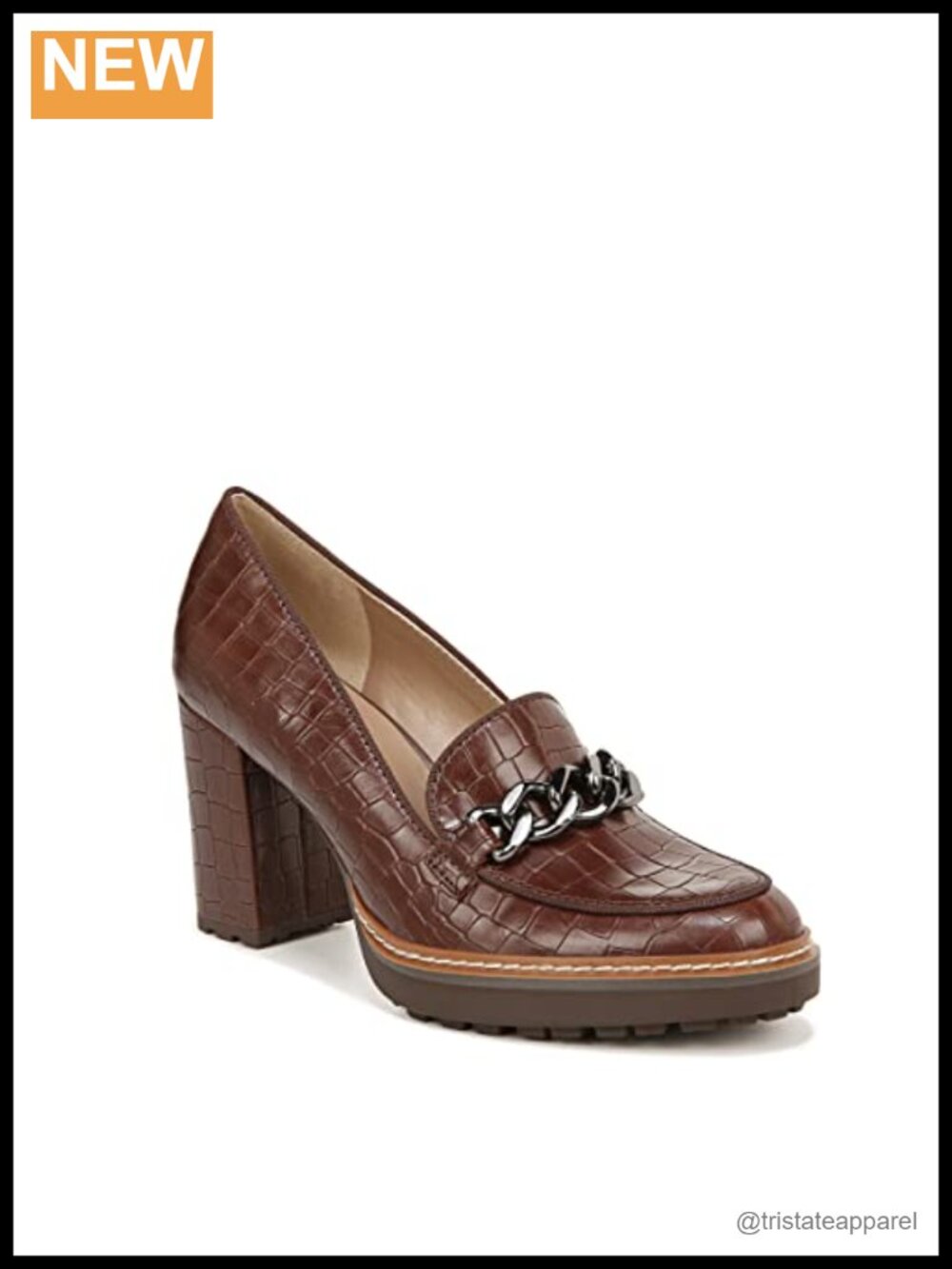 Leather Slip-On Moc Heeled Lug Sole Loafer